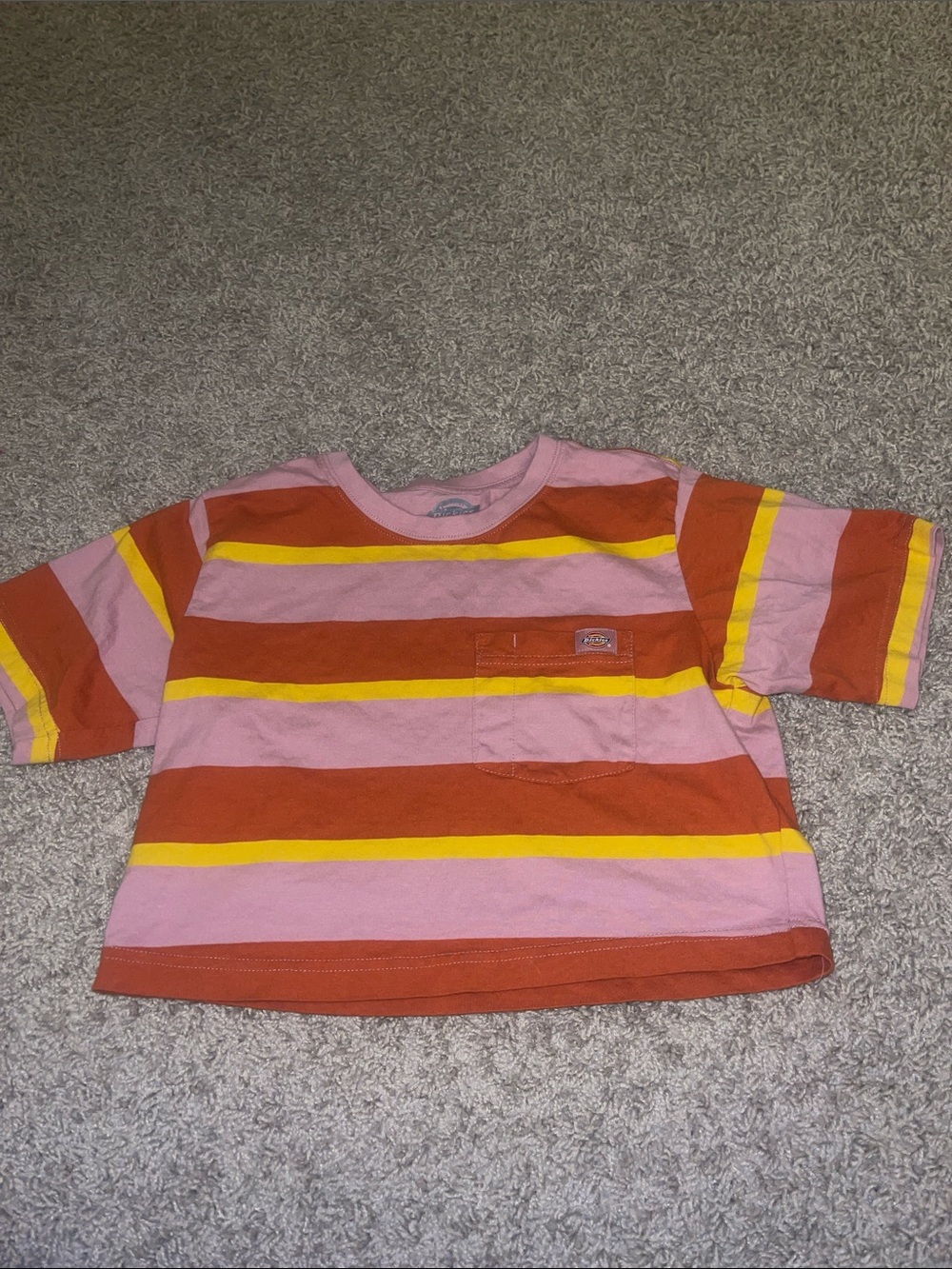 Dickies Pink, Rust & Yellow Striped Crop Tee